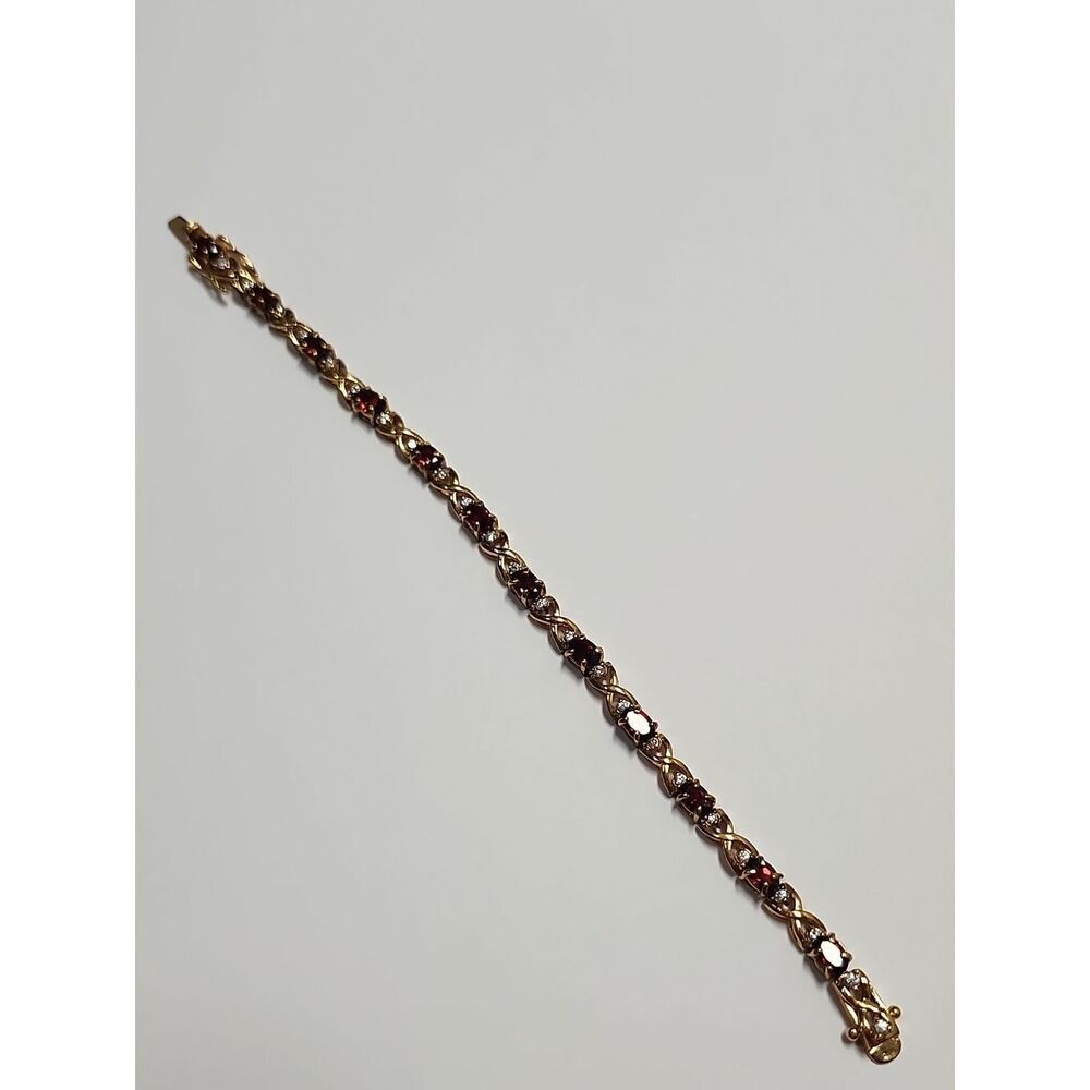 Gold-Tone Sterling Silver Plated Bracelet with Deep Red Glass Stones